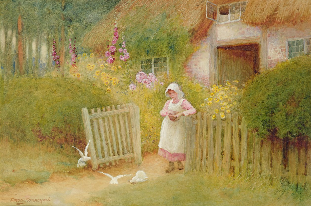A galambok etetése alkotó: Arthur Claude Strachan