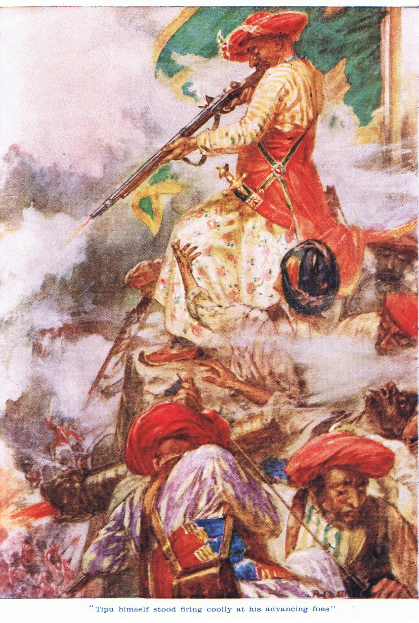 Tipu maga is hűvösen tüzelt az előrenyomuló ellenségre. alkotó: Arthur David McCormick
