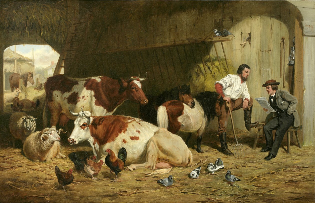 A legfrissebb hírek, marhák az istállóban, 1862 alkotó: Arthur Fitzwilliam Tait