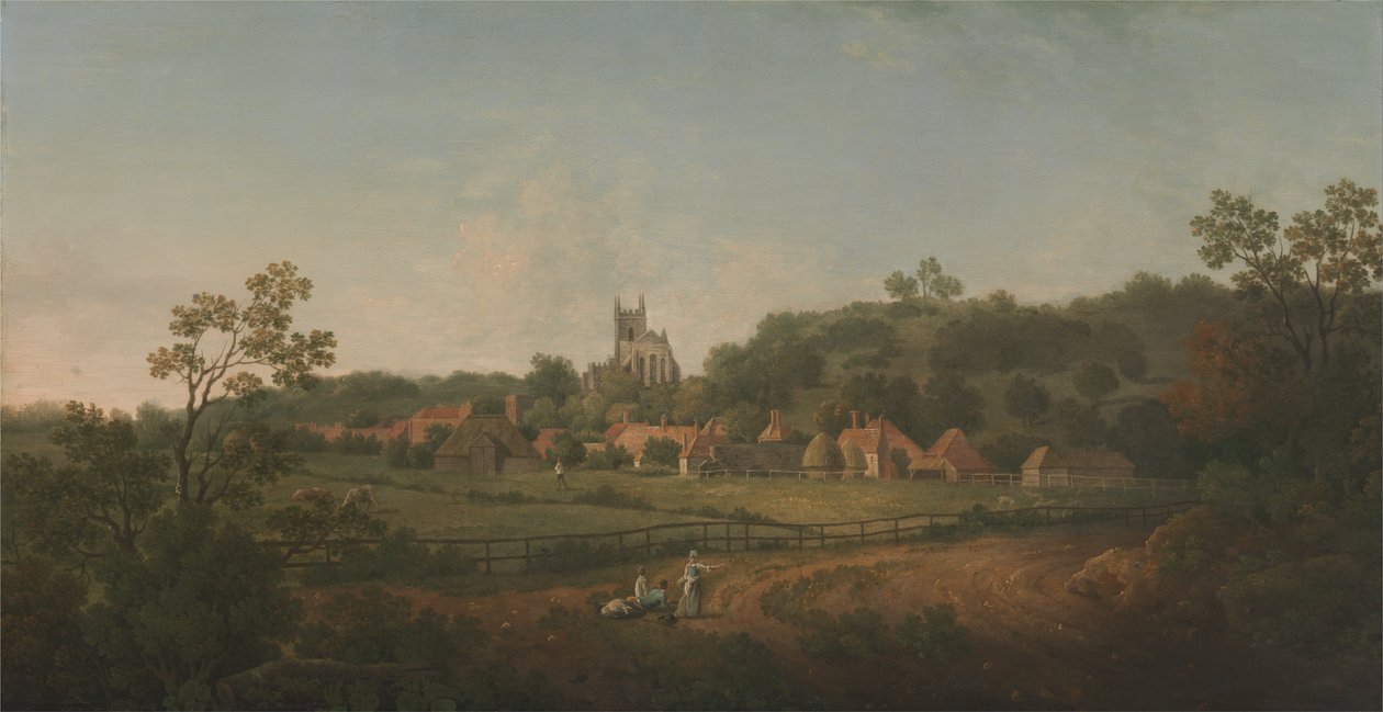 Távoli kilátás Hythe falura és templomra, Kent alkotó: Arthur Nelson