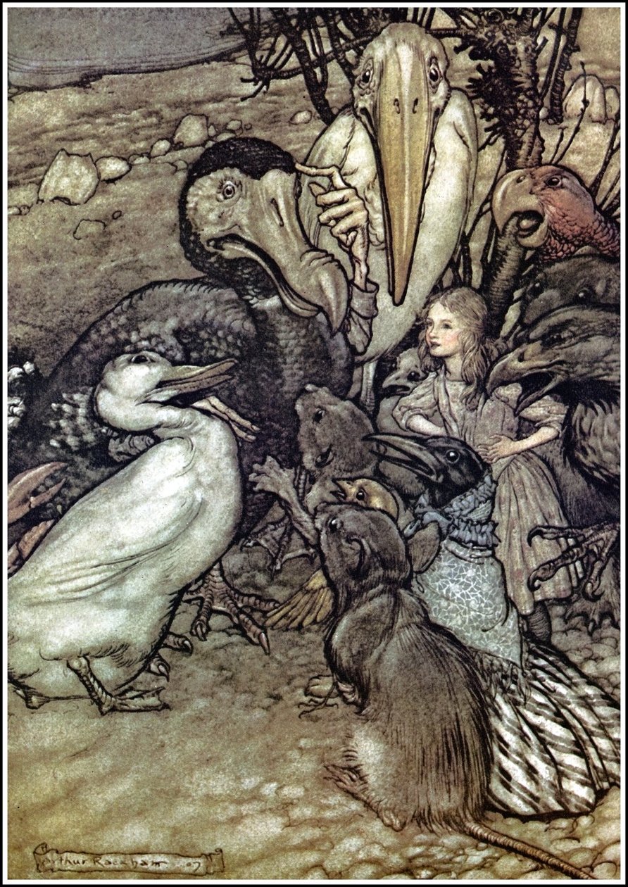 Alices Adventures in Wonderland - Zúgva kezdték körbe -körbe lihegve, és megkérdezték: De ki nyert? alkotó: Arthur Rackham