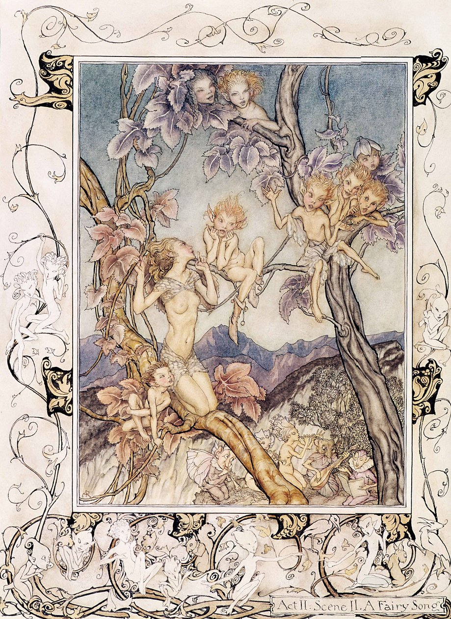 Tündérdal, a Szentivánéji álomból, 1908 alkotó: Arthur Rackham