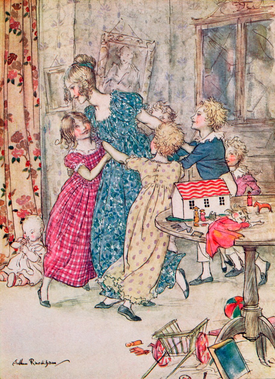 "Egy kipirult és féktelen csoport", könyvillusztráció alkotó: Arthur Rackham
