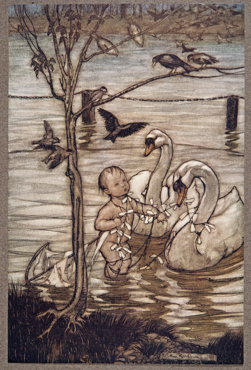 Ezek után a madarak azt mondták, hogy nem fognak többé segíteni neki az őrült vállalkozásaiban.. Peter Pan-től a Kensington Gardens-ben J M Barrie (1860-1937), pub. 1906 alkotó: Arthur Rackham