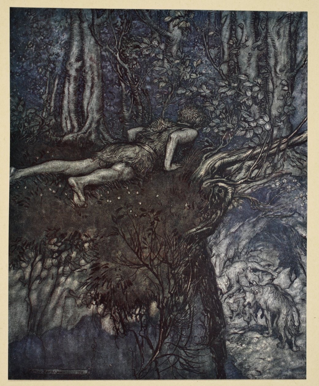 „És ott megtanultam, milyen a szerelem”, illusztráció a „Siegfried és az istenek alkonya” című művéből, 1924 alkotó: Arthur Rackham