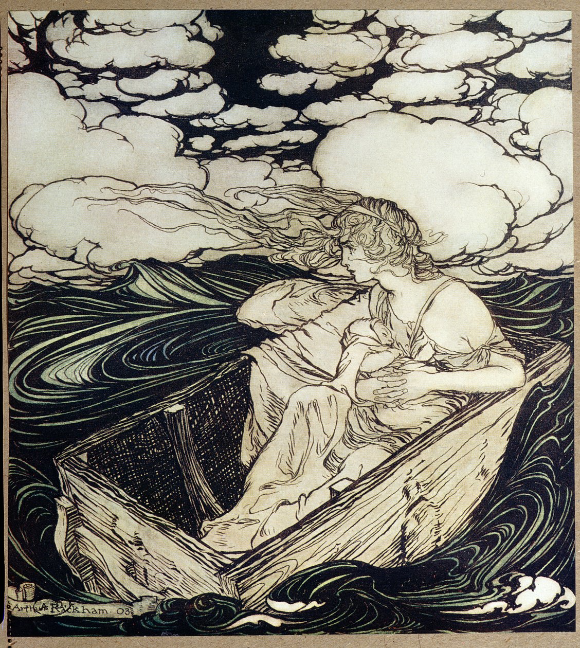Danae és fia, Perseus, 1903 alkotó: Arthur Rackham