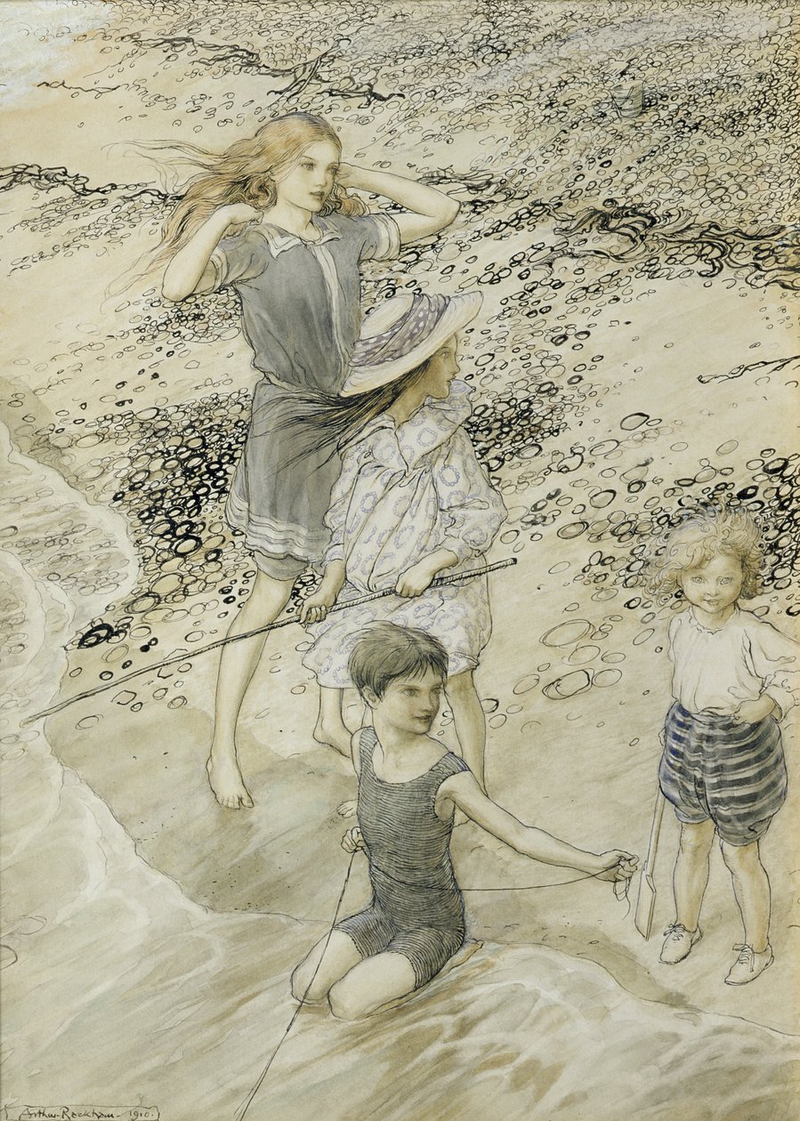 Négy gyerek a tengerparton, 1910 alkotó: Arthur Rackham