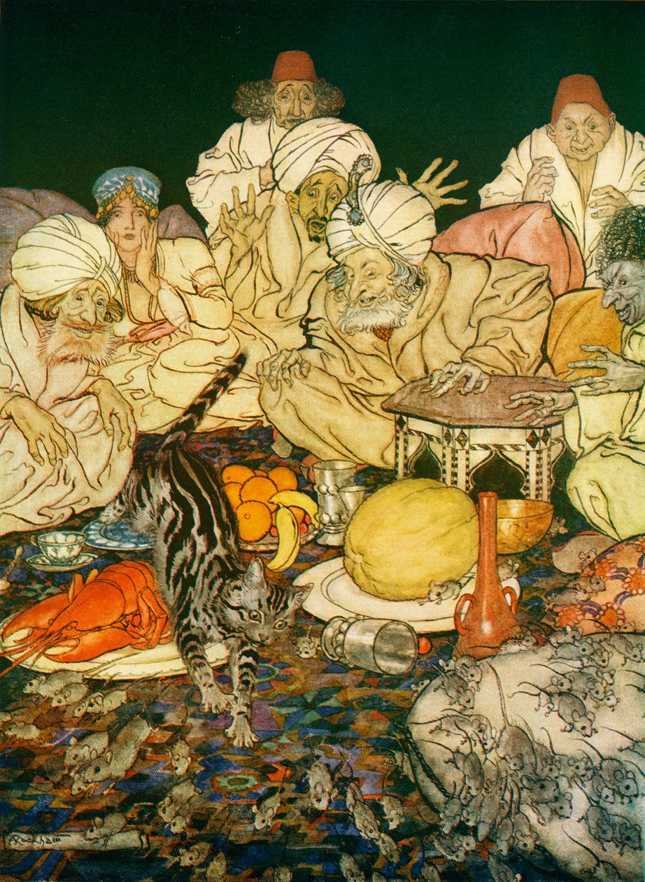 Illusztráció Dick Whittingtonhoz és macskájához, F.A. Steel által újra elmondott angol tündérmesékből, 1927 alkotó: Arthur Rackham