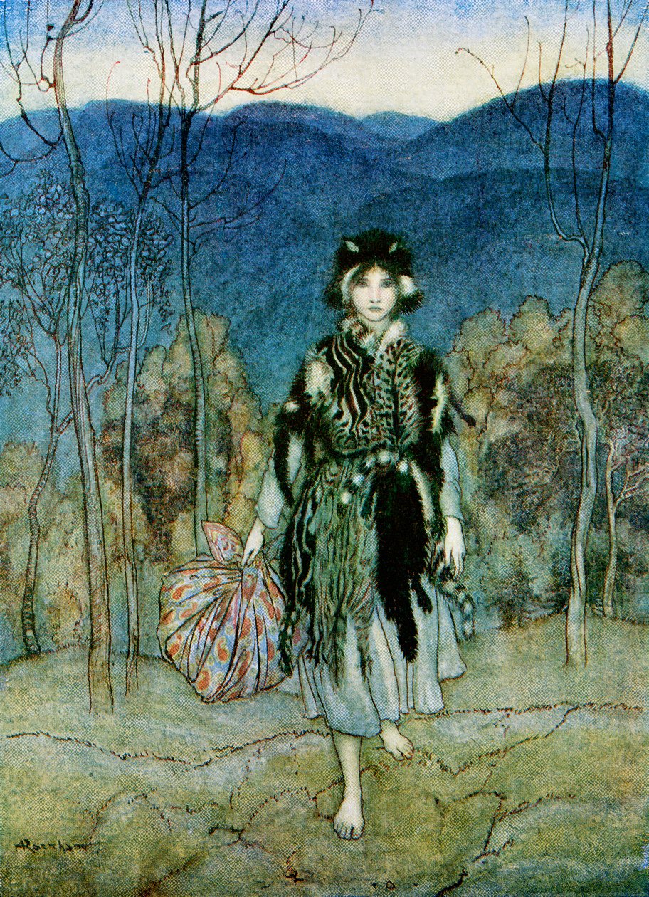 Illusztráció a Macskabőr című történethez az F.A. Steel által újra elmondott angol tündérmesékből, 1927 alkotó: Arthur Rackham