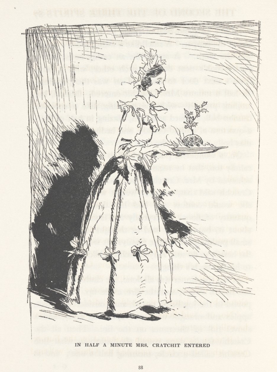 „Fél perc múlva belépett Mrs. Cratchit”, 1915 alkotó: Arthur Rackham