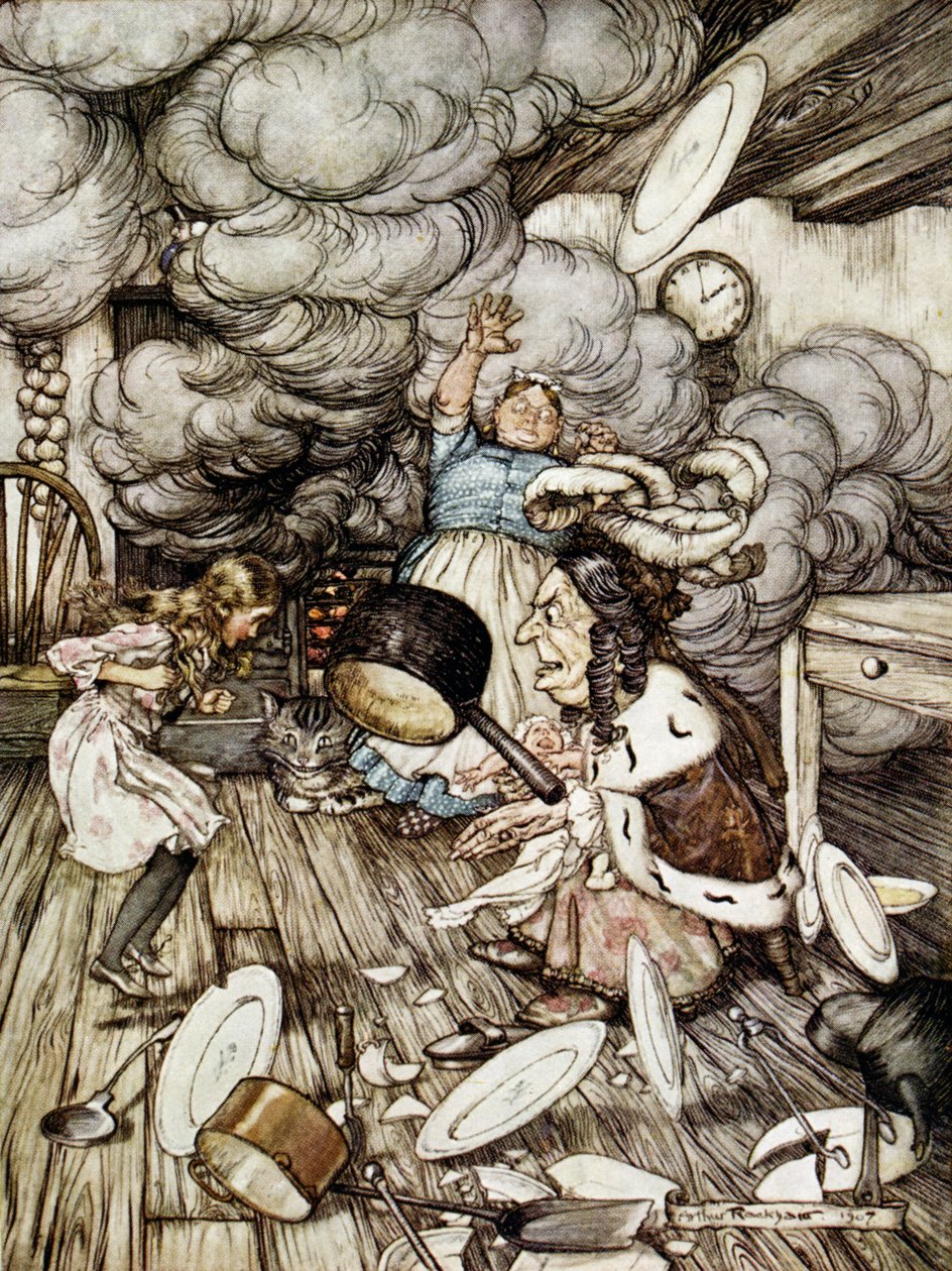 A hercegnő konyhájában, Lewis Carroll (1832-98) illusztrációja „Alice kalandjai csodaországban” című művéhez, 1907 alkotó: Arthur Rackham