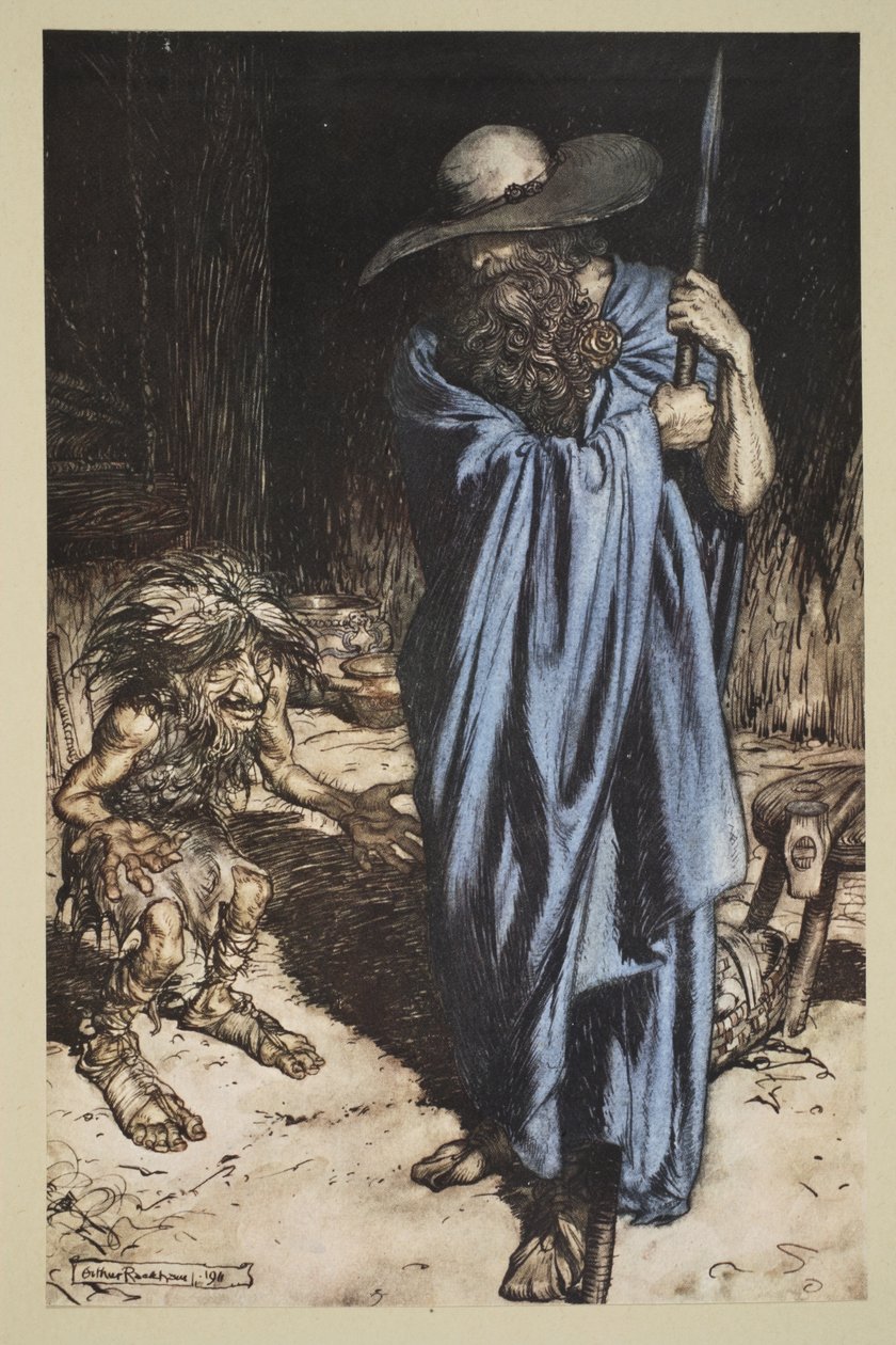 Mime és a vándor, a "Siegfried és Az istenek alkonya"-ból, 1910 alkotó: Arthur Rackham