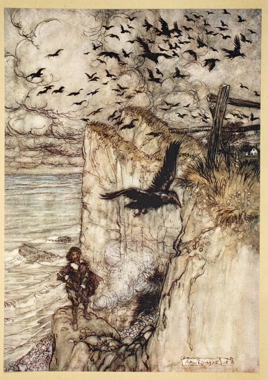 ..Rózsás színű tépőzár, sok fajta, Felemelkedik és röhög a fegyver jelentésére, illusztráció William Shakespeare „Szentáni éjszakai álom” című művéből, 1908 alkotó: Arthur Rackham