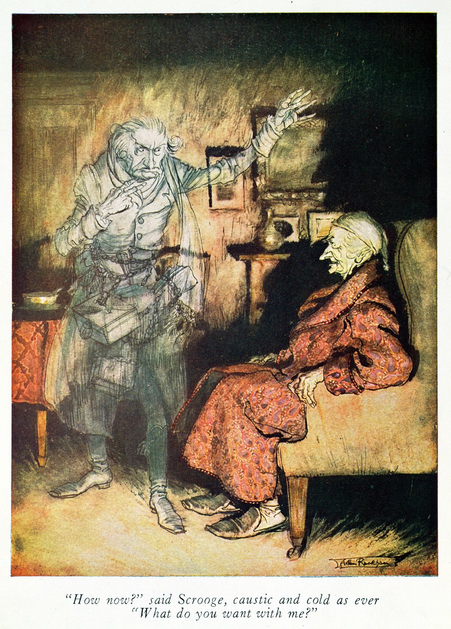 Scrooge és The Ghost of Marley, Dickens "A Christmas Carol" című művéből alkotó: Arthur Rackham