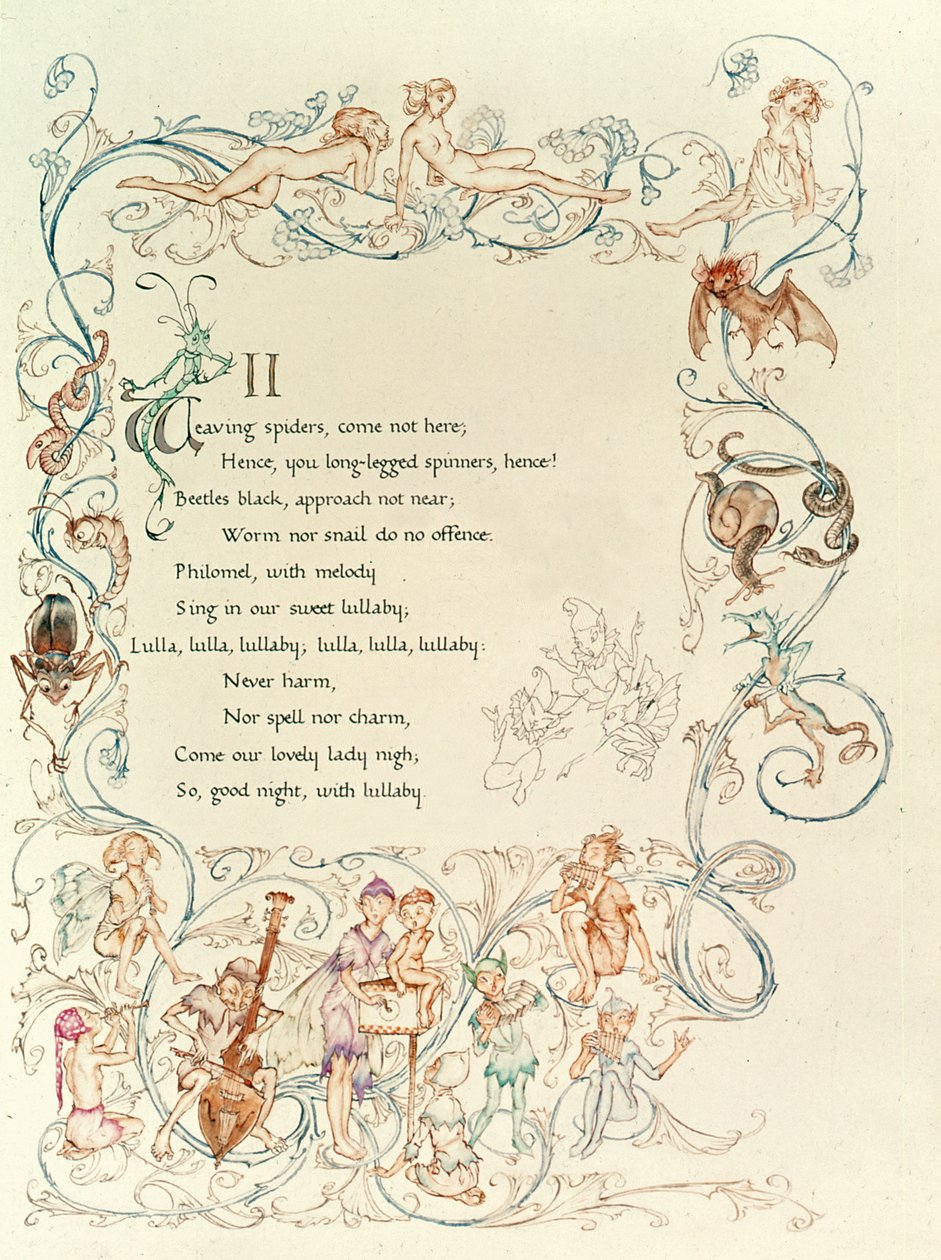 A tündérek dala, a Szentivánéji álomból, 1908 alkotó: Arthur Rackham