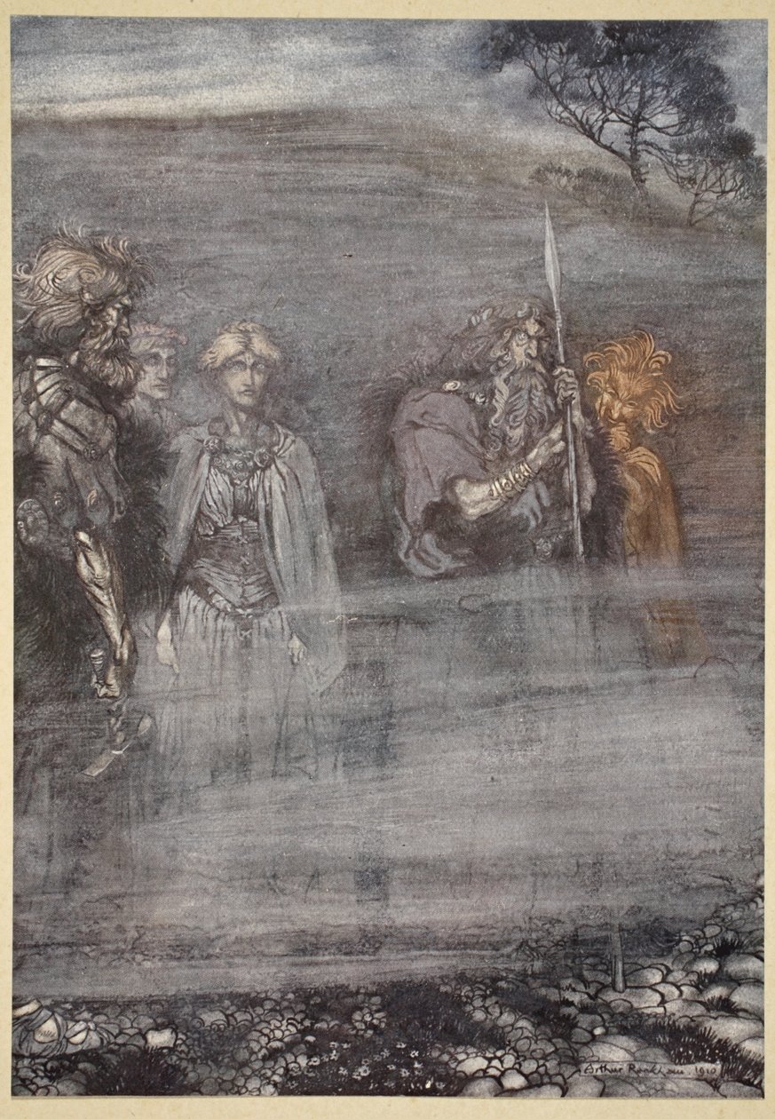 Az istenek megöregednek Freia elvesztése miatt, illusztráció a "The Rhinegold and the Valkyrie" című könyvből, 1910. alkotó: Arthur Rackham