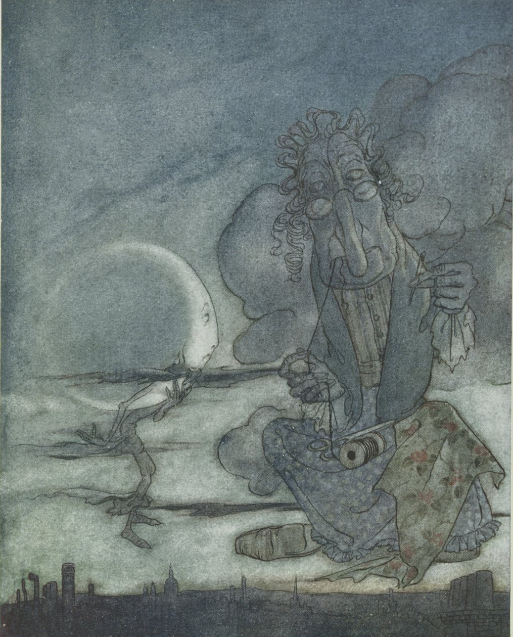 A Hold és anyja, illusztráció Aesopus meséiből, Heinemann, 1912. alkotó: Arthur Rackham