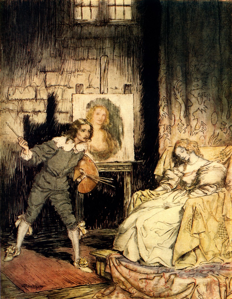 Edgar Allan Poe ovális portréja alkotó: Arthur Rackham