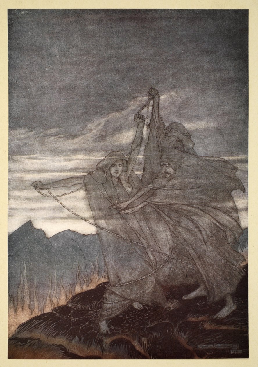 A nornok eltűnnek, illusztráció a „Siegfried és az istenek alkonya”, 1924-ből alkotó: Arthur Rackham