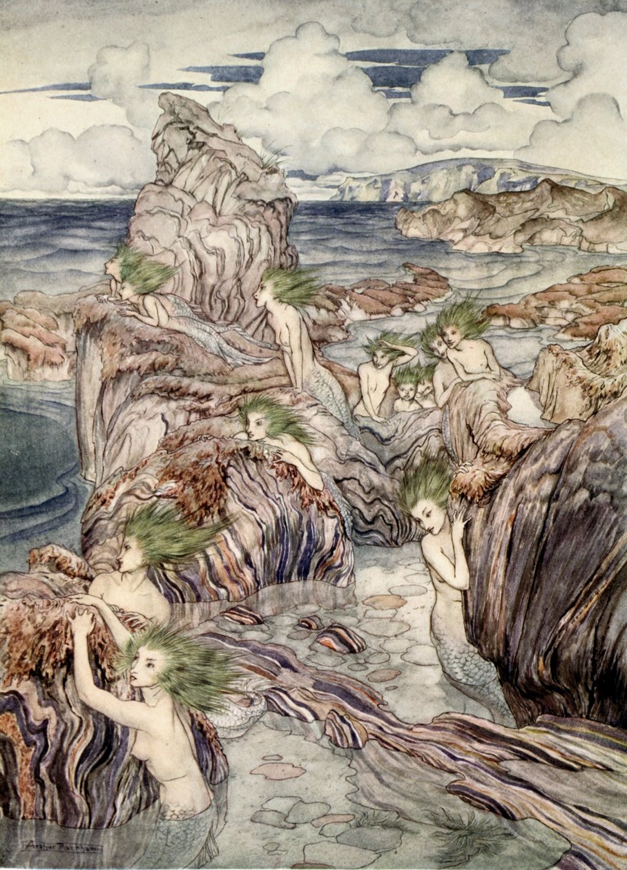 Tengerzöld hajuk van, illusztrációja Nathaniel Hawthorne „A Wonder Book for Girls and Boys” című könyvéből, 1928 alkotó: Arthur Rackham