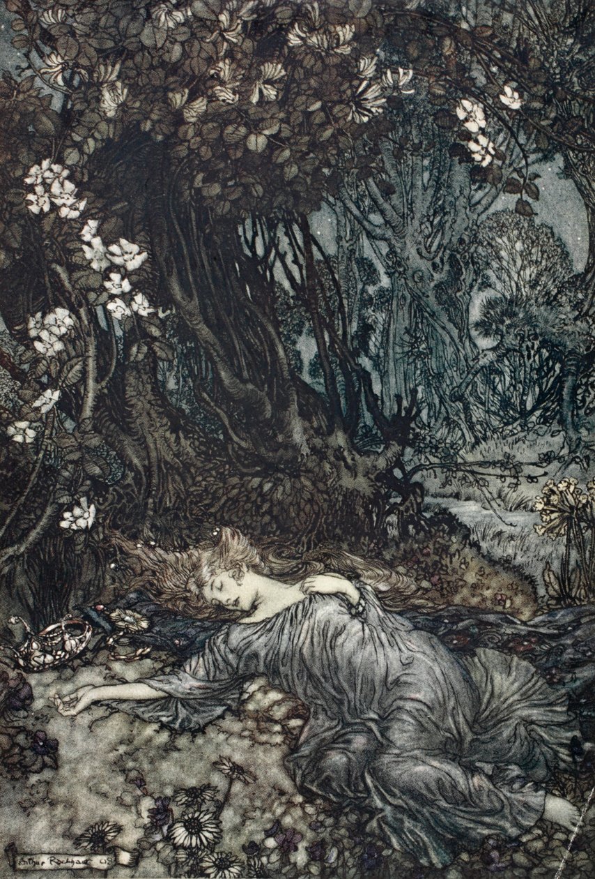 Titánia alszik, illusztráció William Shakespeare 1908-as Szentivánéji álom című művéből alkotó: Arthur Rackham