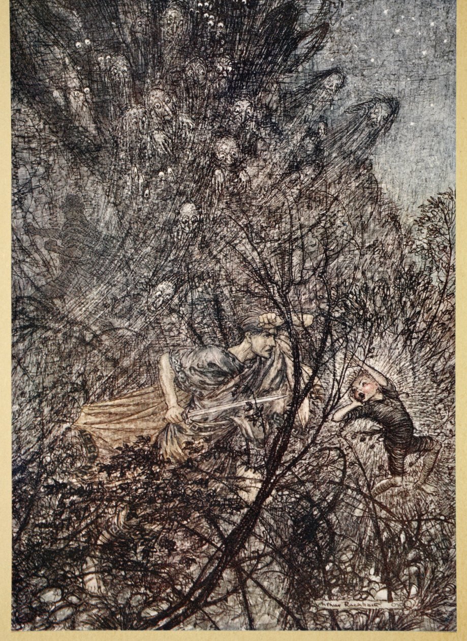 Fel és le, fel és le, Goblin, vezesd őket fel és le, illusztráció William Shakespeare 1908-as Szentivánéji álom című művéből alkotó: Arthur Rackham