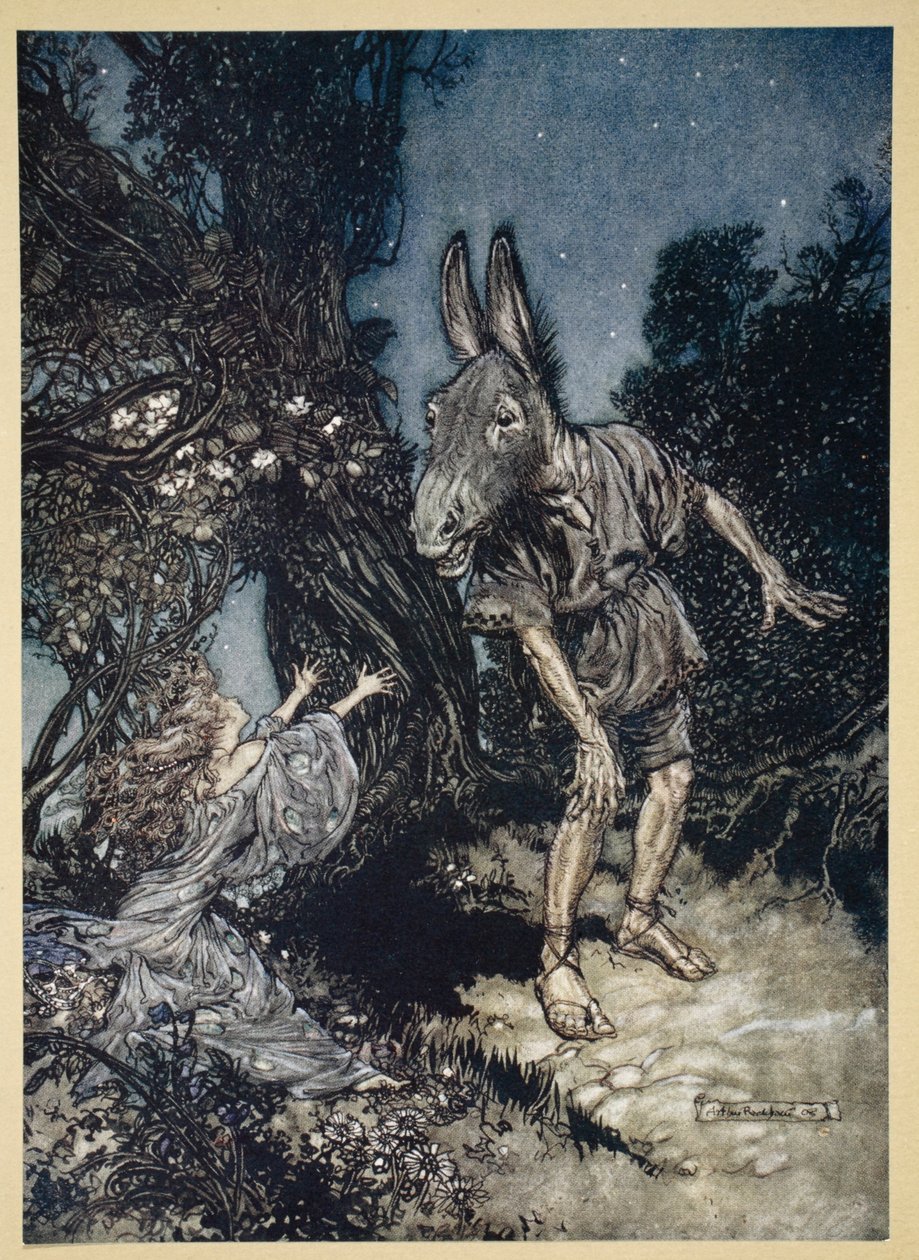 Milyen angyal ébreszt fel virágos ágyamból, illusztráció William Shakespeare 1908-as Szentivánéji álom című művéből alkotó: Arthur Rackham