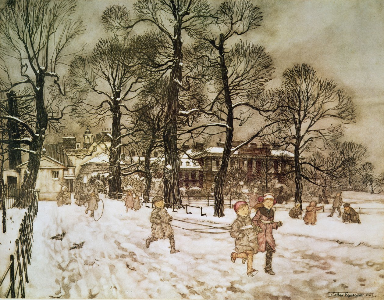Tél a Kensington Gardensben, J. M. Barrie „Peter Pan in Kensington Gardens” című művéből, 1906 alkotó: Arthur Rackham