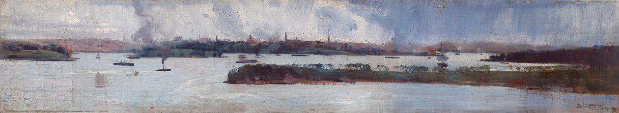 Eső Sydney kikötője felett alkotó: Arthur Streeton