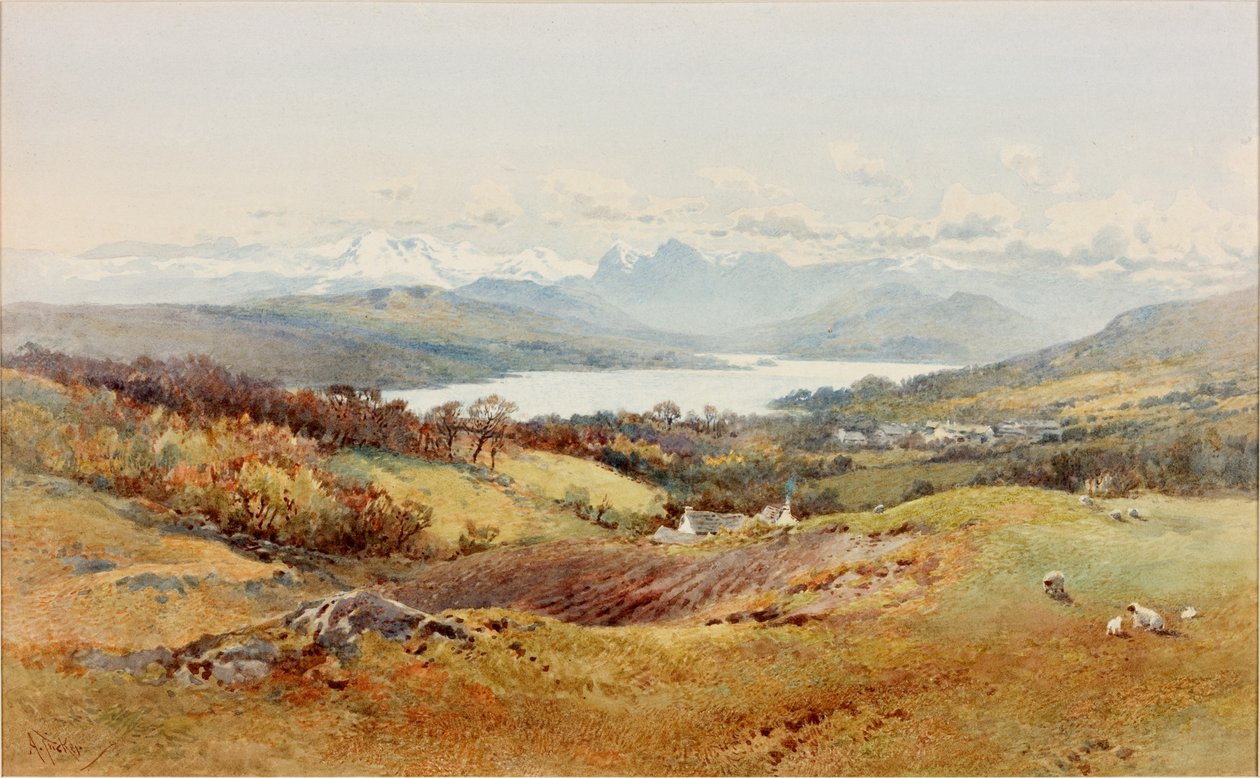 Táj - Langdale Pikes (testszín, ceruza és WC papíron) alkotó: Arthur Tucker