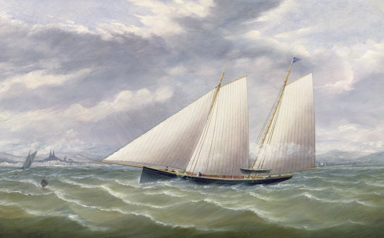 Egy vágó erős szélben a Royal Thames Yacht Club Burgee-jével repül alkotó: Arthur Wellington Fowles