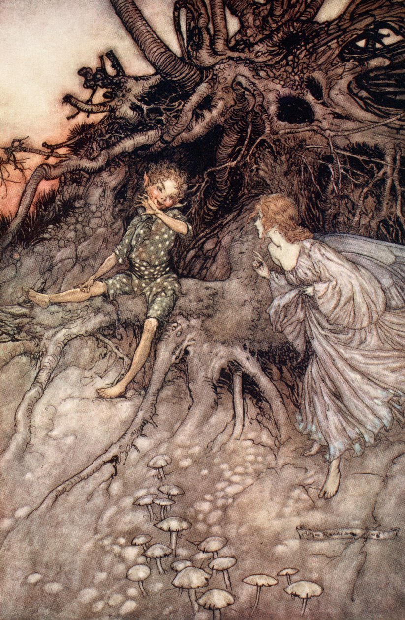 Én vagyok az éjszaka vidám vándora, illusztráció William Shakespeare Szentivánéji álom című művéből alkotó: Arthur (after) Rackham