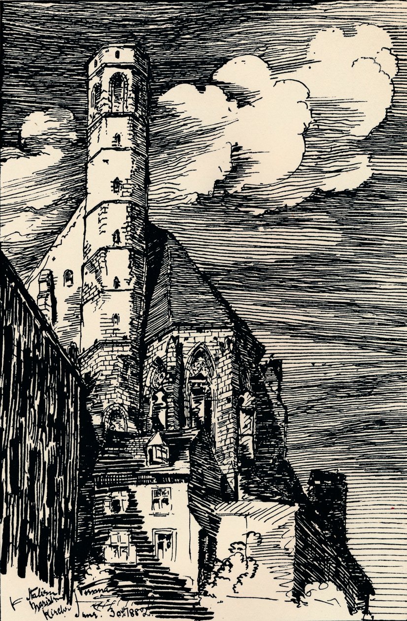 „Az olasz Marienkirche, Bécs”, 1900 körül alkotó: Arthur Beresford Pite