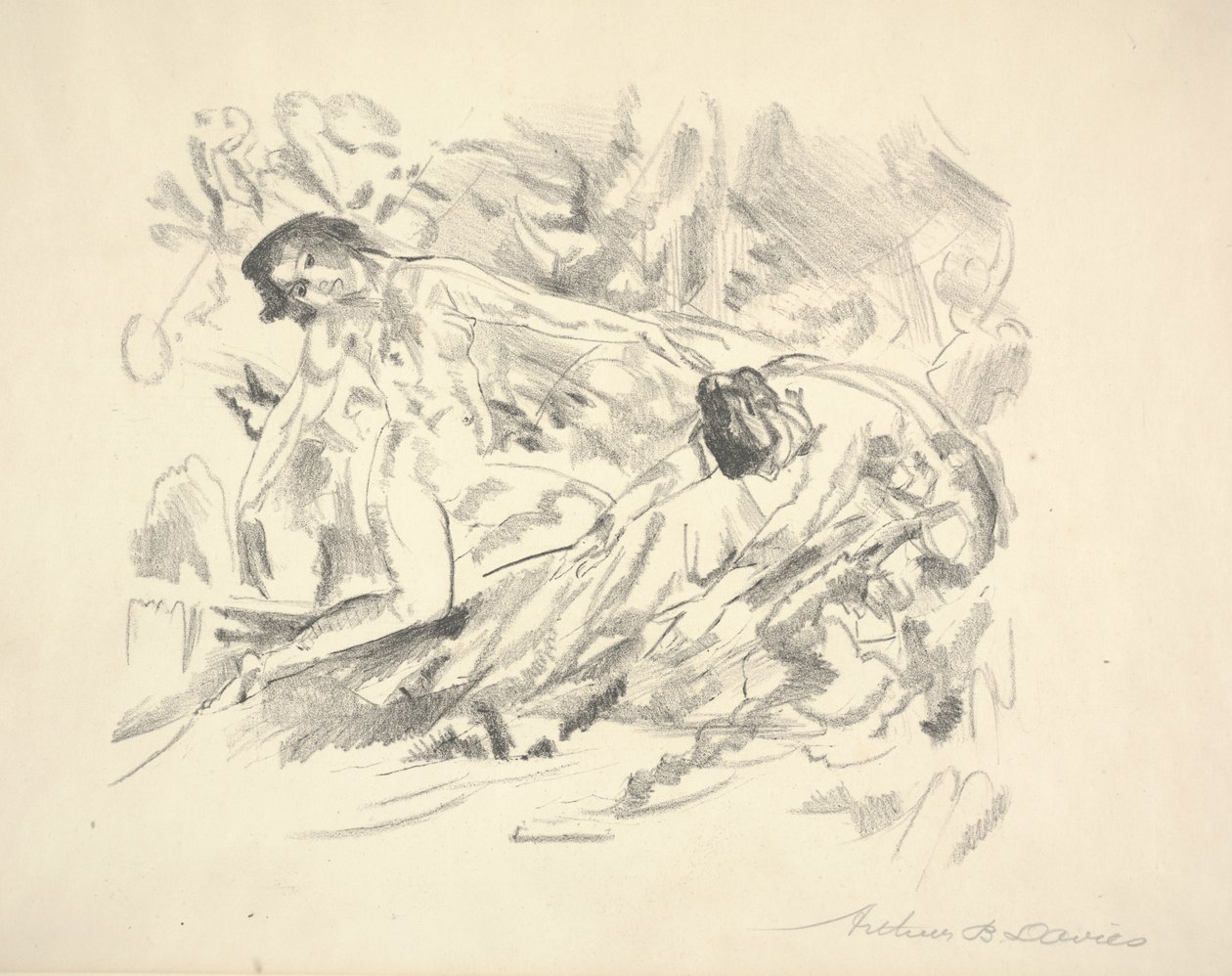 Két női alak egy tájban (ceruza papíron) alkotó: Arthur Bowen Davies