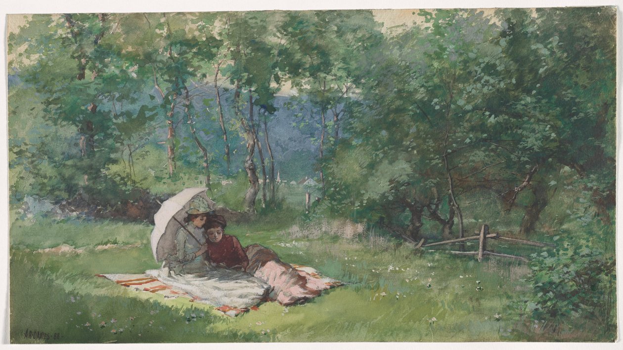 Két nő olvas egy mezőn alkotó: Arthur Bowen Davies