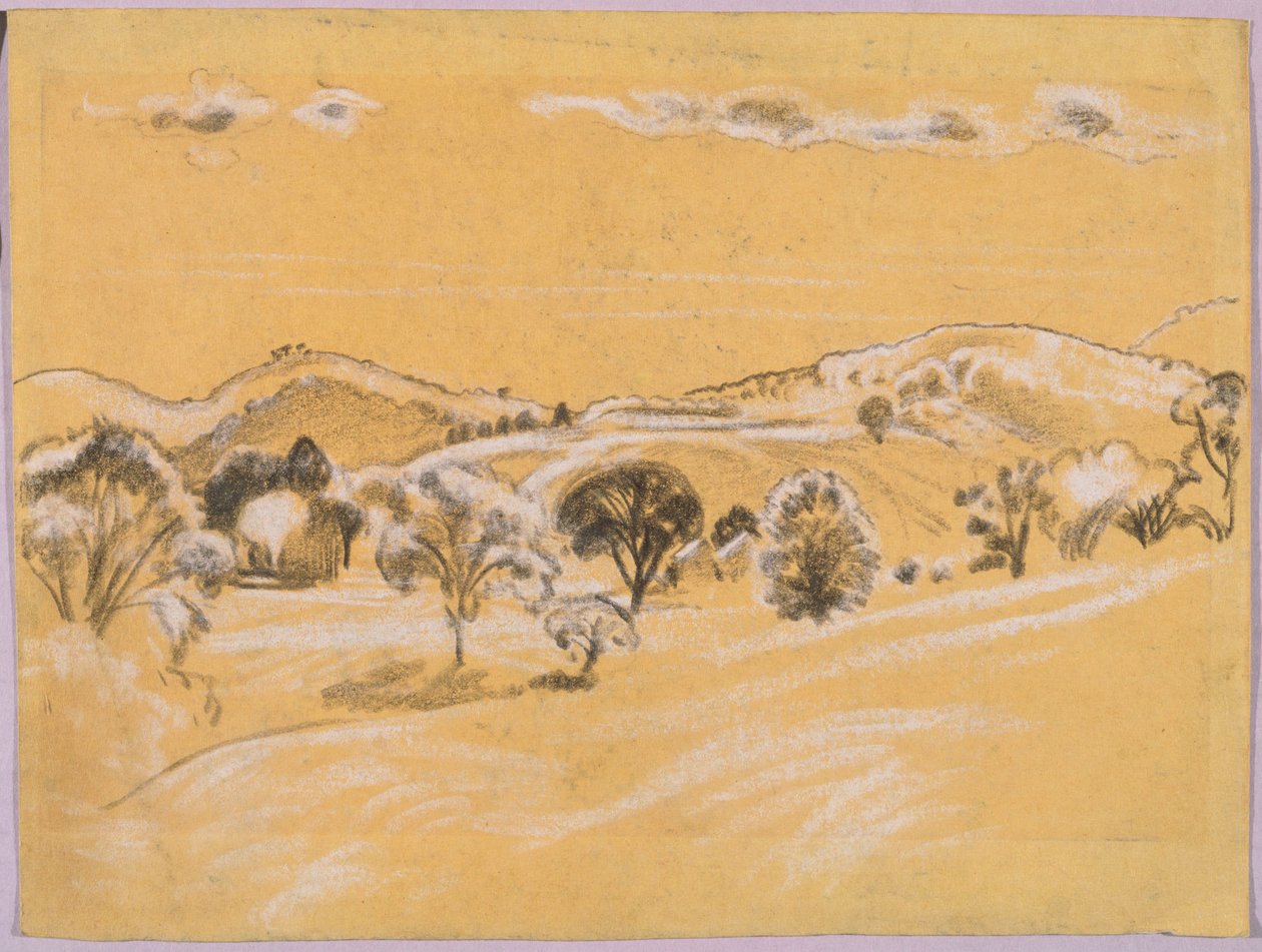 fehér és fekete kréta tájkép az A.B.-től Davies könyv, kiadás -38, 50 alkotó: Arthur Bowen Davies