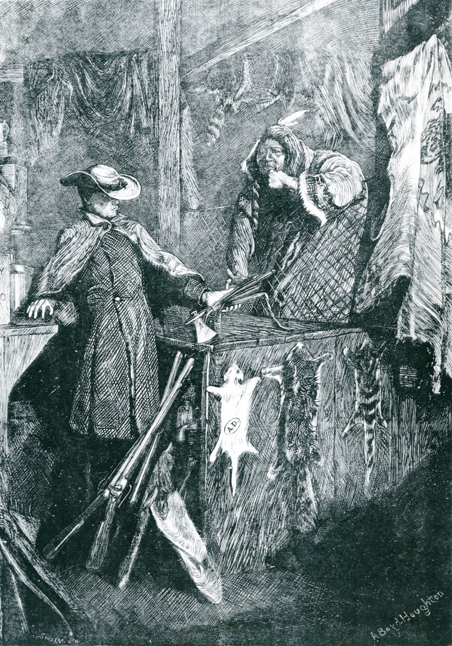 Cserekereskedelem az indiánokkal Amerika nyugati államaiban, vésette Joseph Swain (1820-1909) 1871 alkotó: Arthur Boyd Houghton