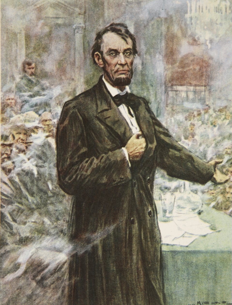 Abraham Lincoln, a nagy emancipátor illusztrációja a H.E. „This Country of Ours, The Story of the United States” című művéből. Marshall alkotó: Arthur C. (after) Michael