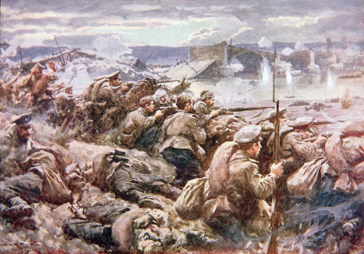 Hősies orosz utóvédakció a nagy lengyel visszavonulásban (színes litho) alkotó: Arthur C. (after) Michael