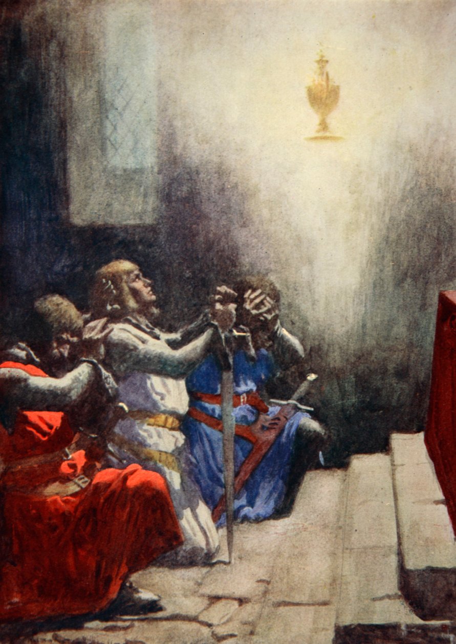 Egyedül Galahad láthatta a Szent Grál tökéletes szépségét, 1925 körül (színes litho) alkotó: Arthur C. (after) Michael