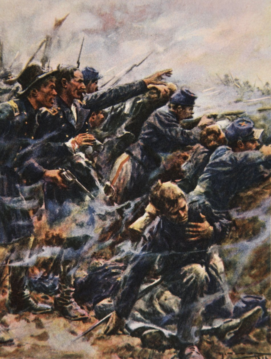 Apály Gettysburgban, illusztráció a „This Country of Ours, The Story of the United States” című filmből, H.E. Marshall alkotó: Arthur C. (after) Michael