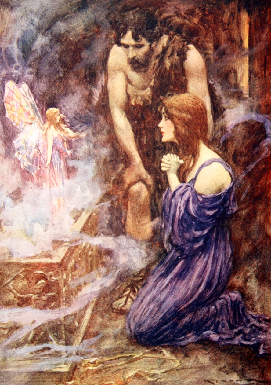 Egy gyönyörű tündérszerű lény repült ki szivárványszínű szárnyakkal (színes litho) alkotó: Arthur C. (after) Michael