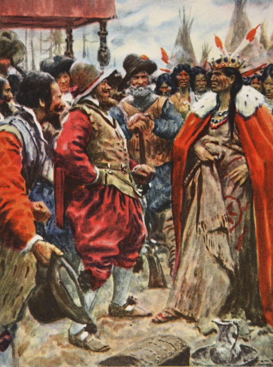 Powhatan megkoronázása, illusztráció a „This Country of Ours, The Story of the United States” című művéből, H.E. Marshall alkotó: Arthur C. (after) Michael