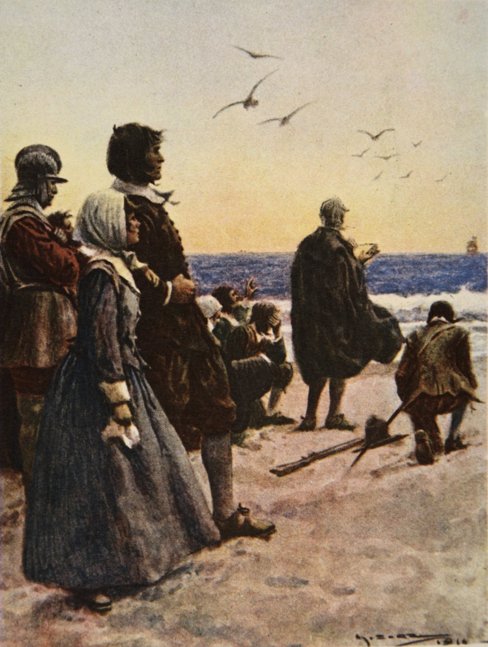The Departure of the Mayflower, illusztráció a „This Country of Ours, The Story of the United States” című művéből, H.E. Marshall alkotó: Arthur C. (after) Michael