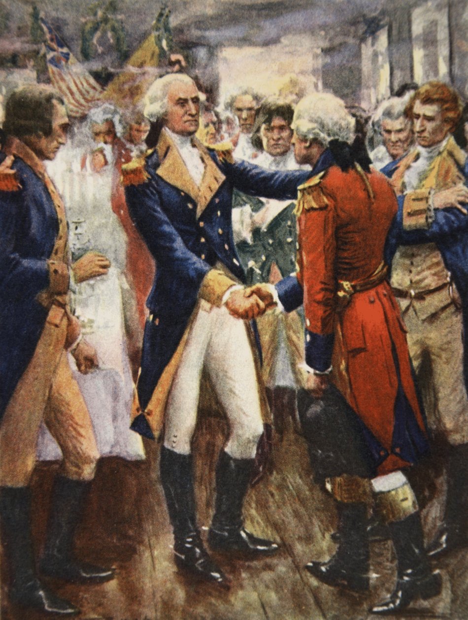 Washington búcsút vesz tisztjétől, illusztrációja a „This Country of Ours, The Story of the United States” című filmből, H.E. Marshall alkotó: Arthur C. (after) Michael
