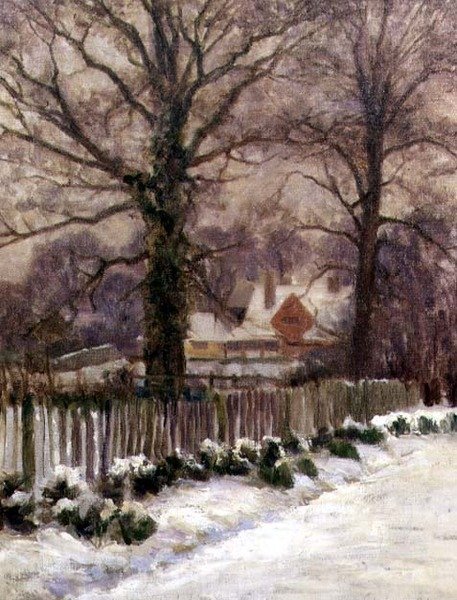 A Snow-Covered Lane, Radlett, Hertfordshire (olaj, vászon) alkotó: Arthur Claude Cooke