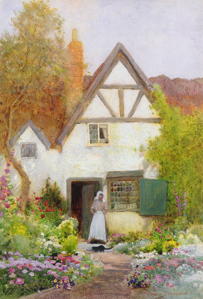 A macska etetése (akvarell) alkotó: Arthur Claude Strachan