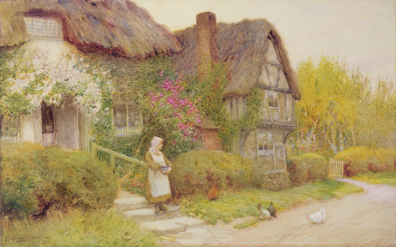 A csirkék etetése alkotó: Arthur Claude Strachan