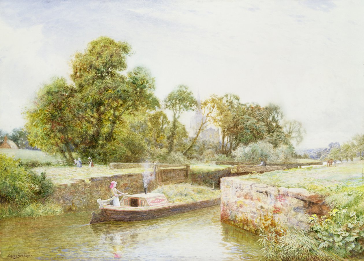 Stratford Lock (akvarell) alkotó: Arthur Claude Strachan