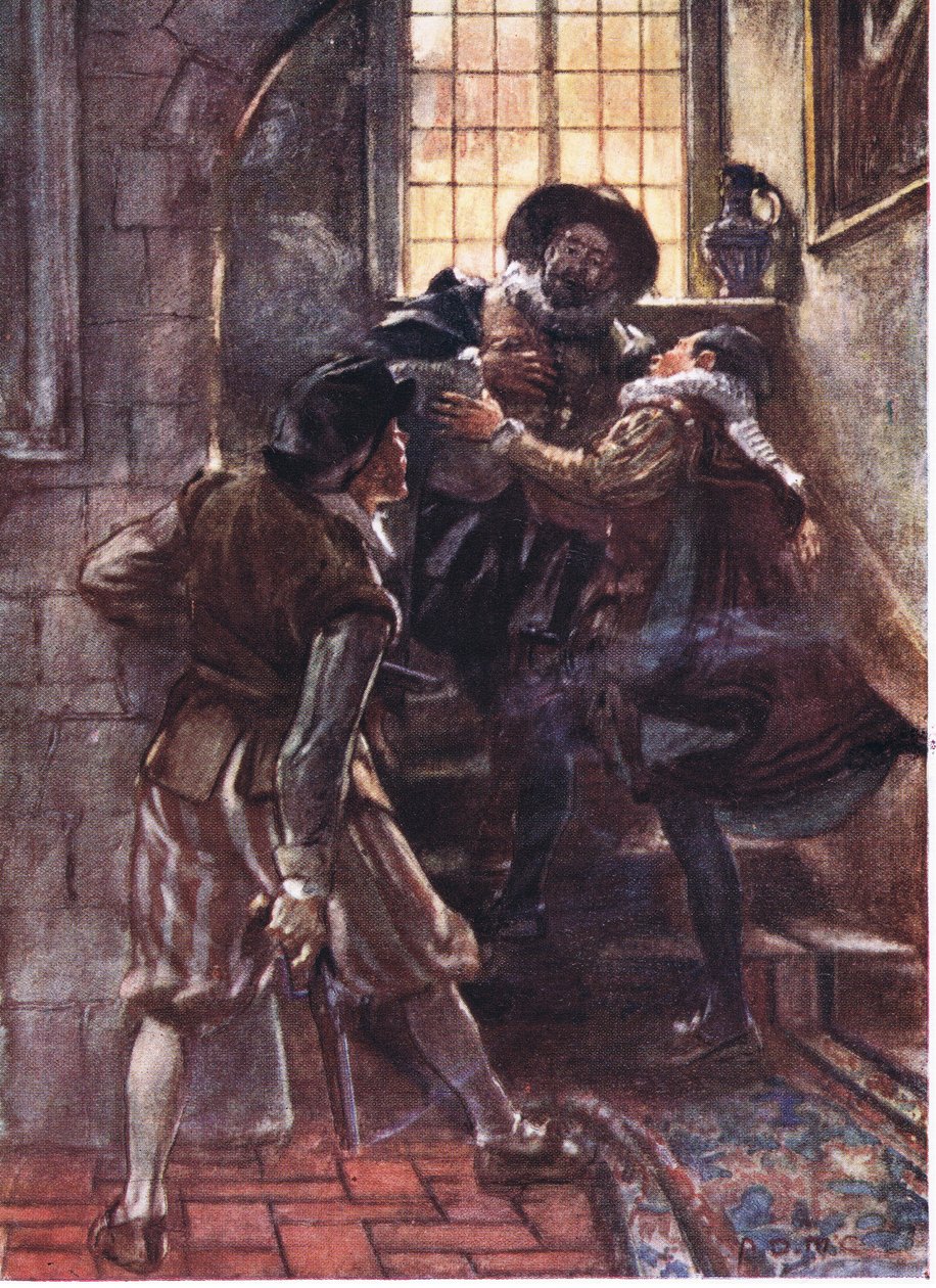 Amikor elesett, a herceg felkiáltott: Ó, Istenem, irgalmazz a lelkemnek, illusztráció a Történelem románcából: Hollandia, 1920-as évek alkotó: Arthur David McCormick